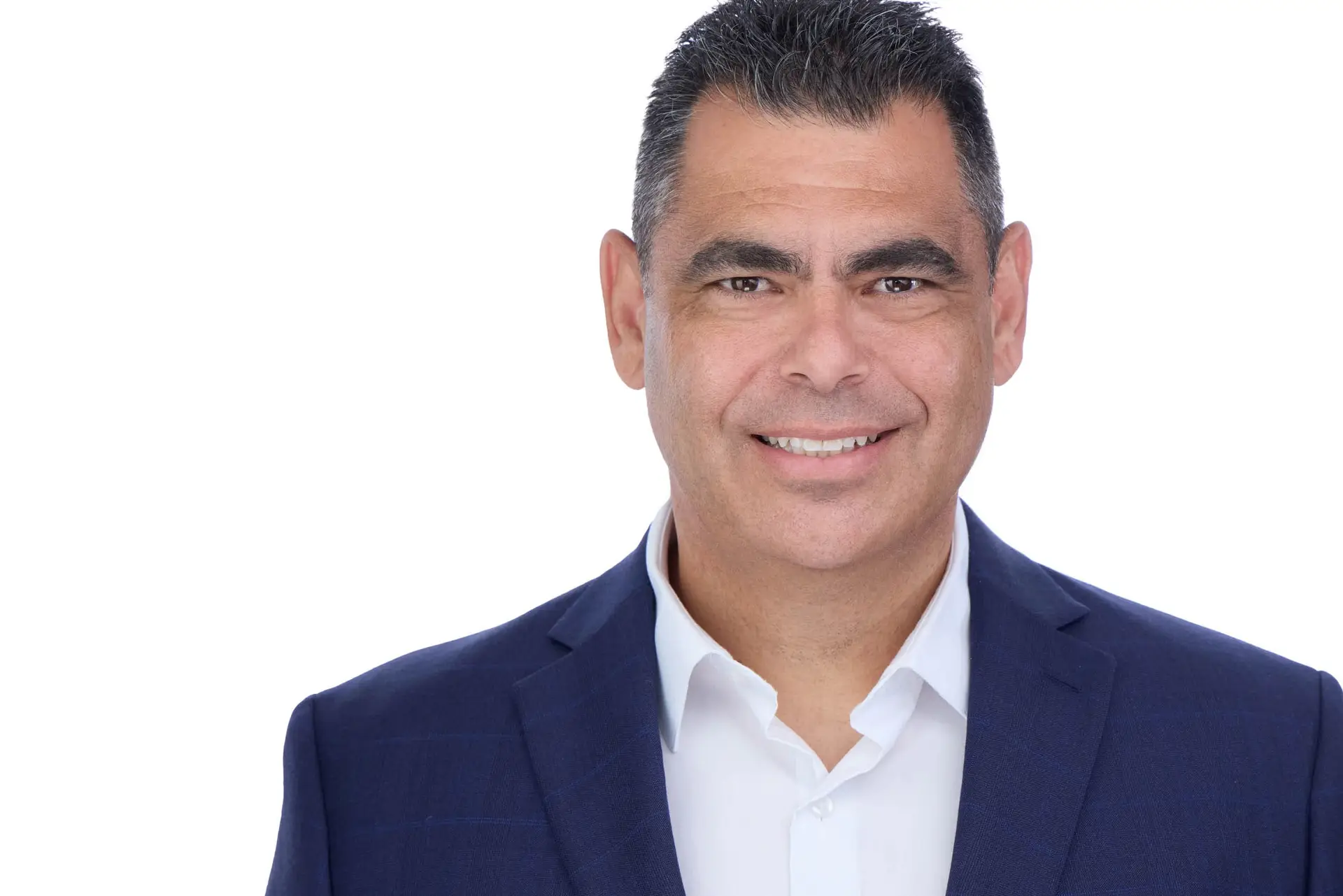 Corporate headshot Sydney, smiling man in navy suit